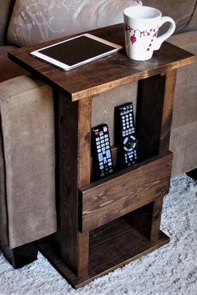 madamecarpenter Yan Sehpa Masif Ağaç Ceviz Renk 45x30 Cm ürün görseli 1