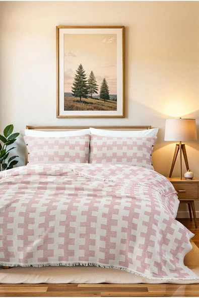 Cottonest Çift Kişilik Pike Yatak Örtüsü Seti İki Yastıklı Saçaklı - 3