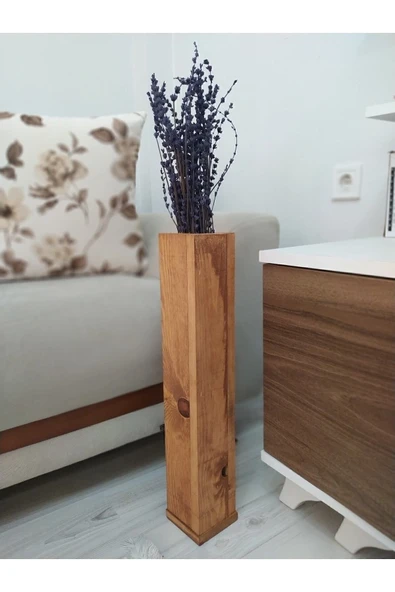 Üzüm Yaprağı Ahşap Vazo Pampas Yapay Çiçek Vazosu Uzun Biblo 49 Cm ürün görseli 1