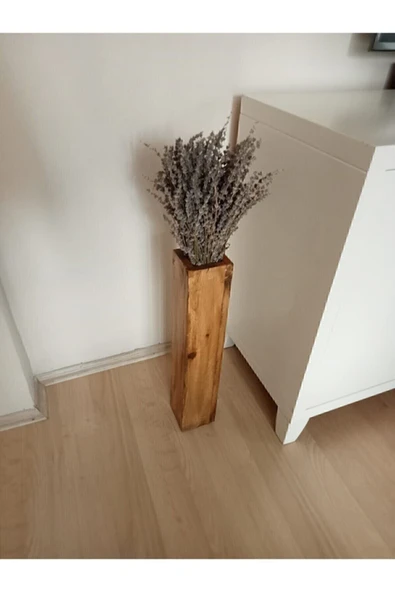 Üzüm Yaprağı Ahşap Vazo Pampas Yapay Çiçek Vazosu Uzun Biblo 49 Cm - Resim 3