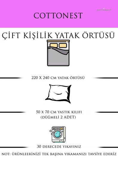 Cottonest ÇİFT KİŞİLİK YATAK ÖRTÜSÜ SETİ İKİ YASTIKLI SAÇAKLI - 4