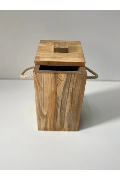 woodünya Ip Tutamaklı Ahşap Çöp Kovası Küçük Boy Ahşap Banyo Çöp Kutusu Mutfak Çöp Kovası - Resim 2