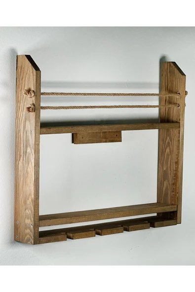 Odunhane Rustik Ahşap Şaraplık Halatlı Içki Barı Standı (kurulu ) ürün görseli 1