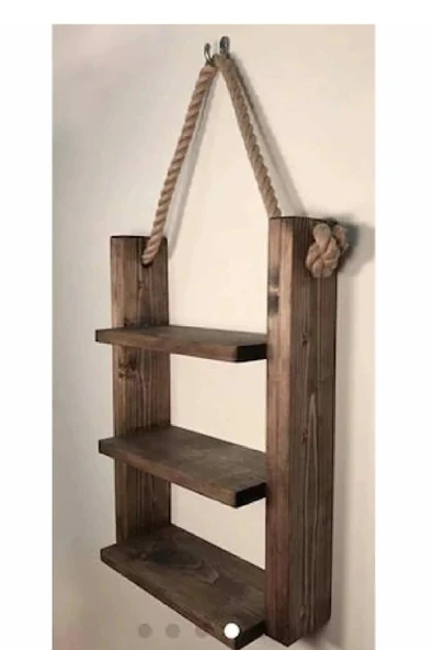 Bk Gift Dekoratif El Yapımı 3 Gözlü Masif Ahşap Raf Kitaplık Banyo Rafı Aksesuar Rafı - Resim 3