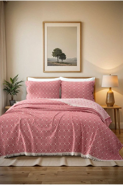Cottonest ÇİFT KİŞİLİK YATAK ÖRTÜSÜ SETİ İKİ YASTIKLI SAÇAKLI - 3
