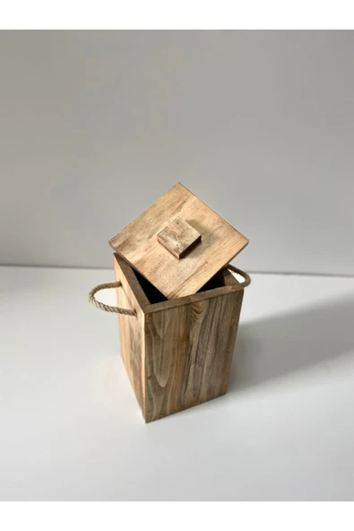 woodünya Ip Tutamaklı Ahşap Çöp Kovası Küçük Boy Ahşap Banyo Çöp Kutusu Mutfak Çöp Kovası - Resim 6