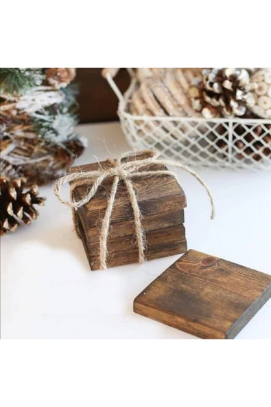 BUPA 4 Adet Ahşap Kare Bardak Altlığı Ceviz Wood ürün görseli 1