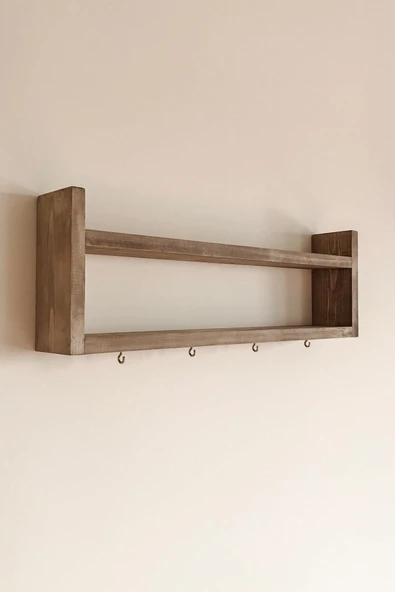 NilaHome Ahşap Ahşap Mutfak Rafı Bardak Askılık Raf Klasik Garantisiz 10 cm 50 cm Klasik Kahverengi - Resim 2