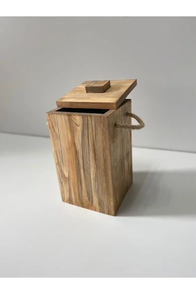 woodünya Ip Tutamaklı Ahşap Çöp Kovası Küçük Boy Ahşap Banyo Çöp Kutusu Mutfak Çöp Kovası - Resim 3