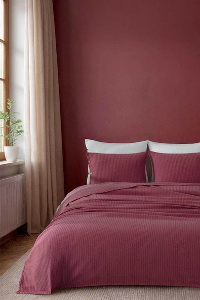 Cottonest Çift Kişilik  Yatak Örtüsü Seti 2 Yastıklı Düğme Detaylı - 3