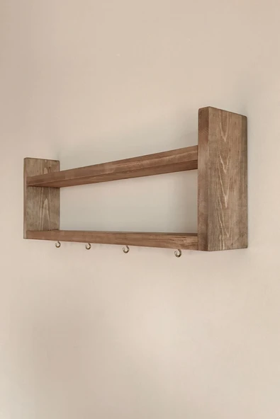 NilaHome Ahşap Ahşap Mutfak Rafı Bardak Askılık Raf Klasik Garantisiz 10 cm 50 cm Klasik Kahverengi ürün görseli 1