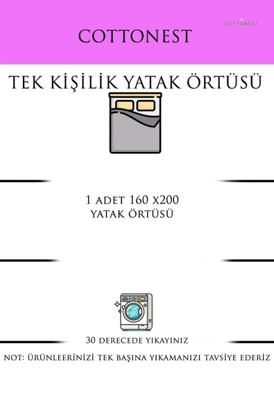 Cottonest Tek Kişilik Yatak Örtüsü Saçaklı - Resim 4