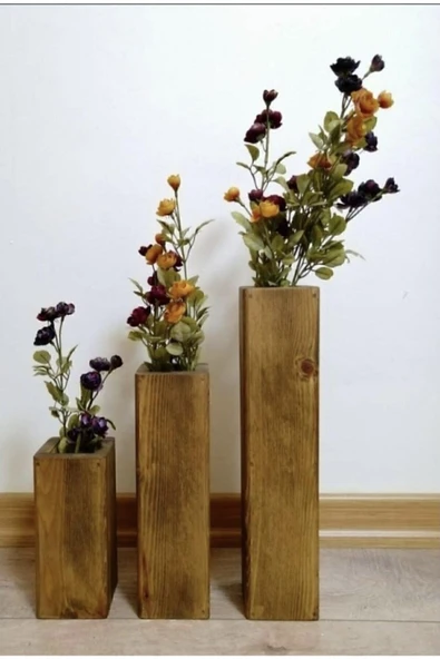 Algı Dekor 3 Lü Ahşap Vazo - Resim 2