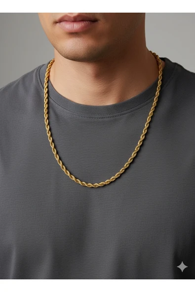 bettin tasarım Altın Renk Kalın Örgü Zincir Paslanmaz Çelik Unisex Kolye ürün görseli