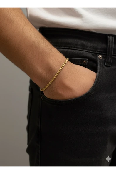 bettin tasarım 316L Çelik Kararmaz Klasik Burgu Unisex Bileklik 4mm Kalınlık - 6