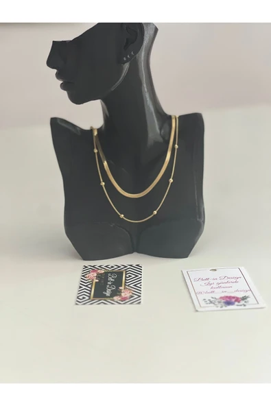 bettin tasarım İtalyan Zinciri ve Saturn Zincirli 2’li Kadın Çelik Kolye - 7