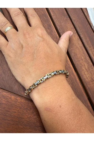 bettin tasarım Çift Renkli Kral Zincir Unisex Paslanmaz Çelik Bileklik - 3