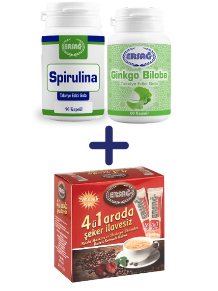 Ersağ SPİRULİNA, GİNKGO BİLOBA ALANA 4 Ü 1 ARADA KAHVE YUMUŞAK İÇİM (TEK İÇİMLİK) HEDİYE