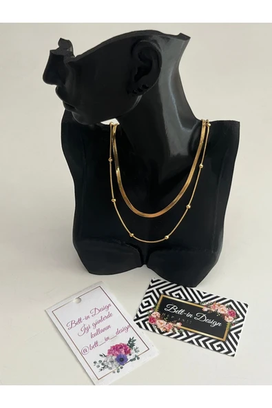 bettin tasarım İtalyan Zinciri ve Saturn Zincirli 2’li Kadın Çelik Kolye - 5