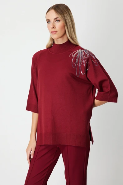 On Omzu Zincir İşlemeli Triko Kazak On - 6