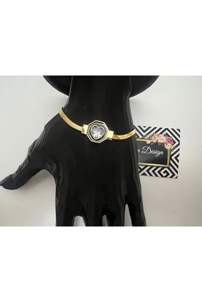 bettin tasarım Altın Renk Çelik İtalyan Zincir Kalp Detaylı Kadın Bileklik - Resim 2