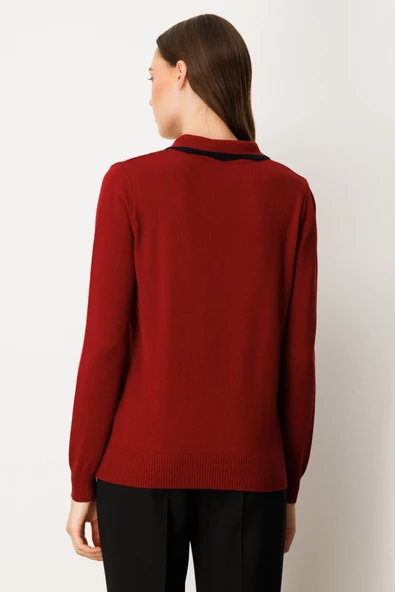 On Yakası Aksesuar Detaylı Triko Kazak On - 3