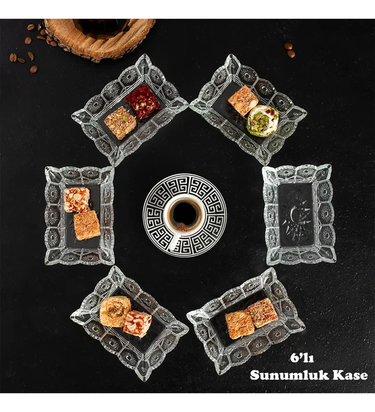 Porsima Almina 6'lı Kahve Yanı Lokumluk Sunumluk Cam Kase Seti Mini İkramlık Şekerlik, Reçellik, Sosluk Kase