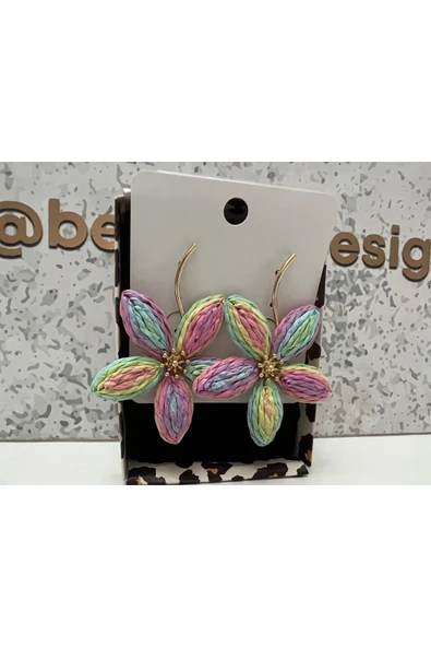 bettin tasarım Ebruli Renk Büyük Papatya Sallantılı Paslanmaz Hasır Kadın Çelik Küpe - 3