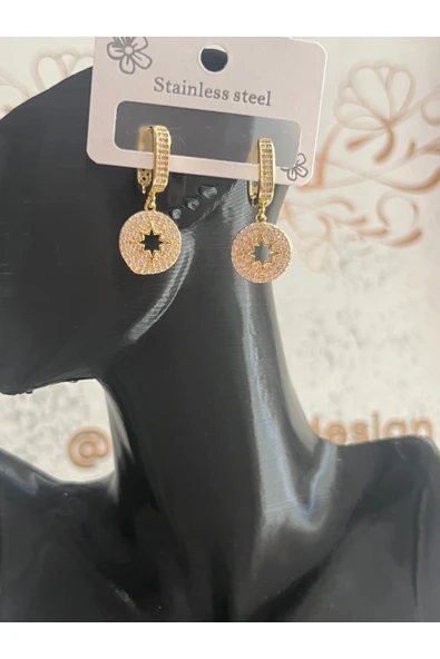 bettin tasarım Çelik Paslanmaz Özel Model Zirkon Taşlı Sarı Kadın Küpe - Resim 8