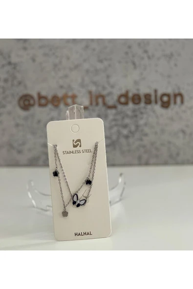 bettin tasarım Taşlı Çift Sıra Kelebek Çelik Halhal - Resim 8