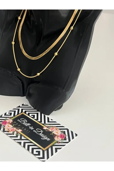 bettin tasarım İtalyan Zinciri ve Saturn Zincirli 2’li Kadın Çelik Kolye - 8