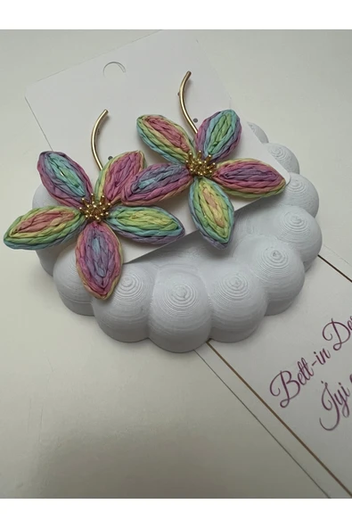 bettin tasarım Ebruli Renk Büyük Papatya Sallantılı Paslanmaz Hasır Kadın Çelik Küpe - 5