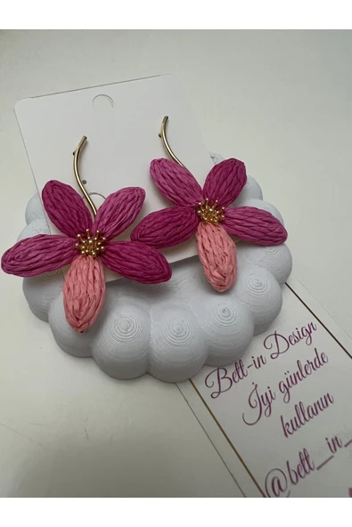 bettin tasarım Pembe Renk Büyük Papatya Sallantılı Paslanmaz Hasır Kadın Çelik Küpe - 5
