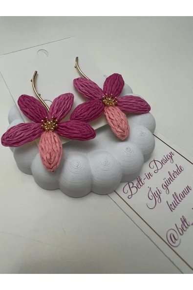 bettin tasarım Pembe Renk Büyük Papatya Sallantılı Paslanmaz Hasır Kadın Çelik Küpe - 7