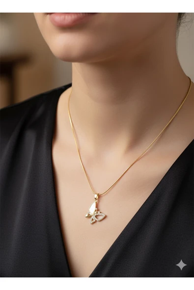 bettin tasarım İnce İtalyan Zincir Kelebek Uçlu Çelik Kadın Kolye Altın Sarısı 40cm +7cm Uzatmalı - Resim 4