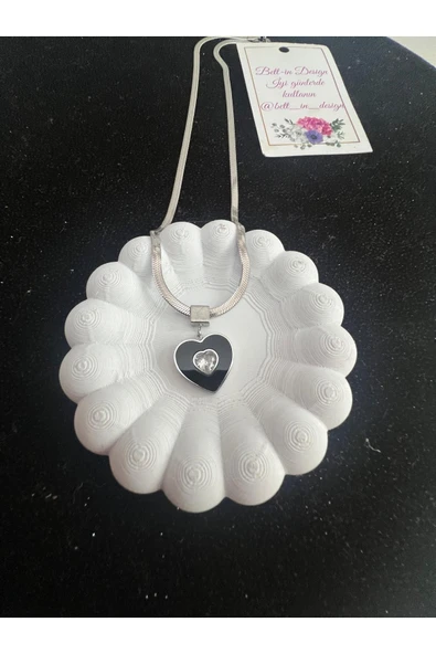 bettin tasarım İtalyan zincir zirkon taşlı kalpli gümüş renkli çelik kolye - Resim 6