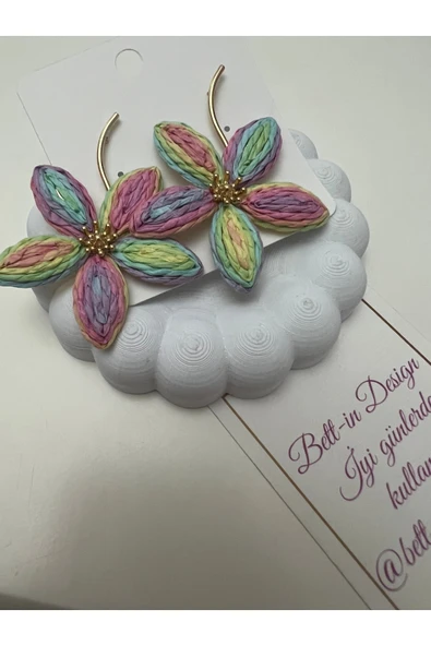 bettin tasarım Ebruli Renk Büyük Papatya Sallantılı Paslanmaz Hasır Kadın Çelik Küpe - 4