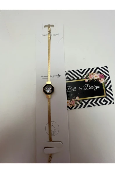 bettin tasarım Altın Renk Çelik İtalyan Zincir Kalp Detaylı Kadın Bileklik - Resim 3