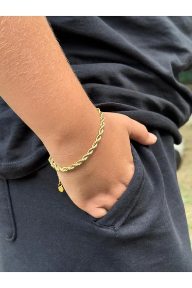 bettin tasarım 316L Çelik Kararmaz Klasik Burgu Unisex Bileklik 4mm Kalınlık - 1