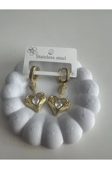 bettin tasarım Paslanmaz Çelik Kalp Sallantılı Zirkon Taşlı Sarı Küp - Resim 4