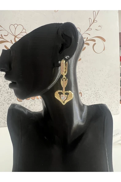 bettin tasarım Paslanmaz Çelik Kalp Sallantılı Zirkon Taşlı Sarı Küp - Resim 6