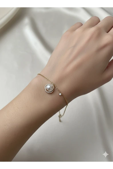 bettin tasarım Kadın Paslanmaz Çelik İnci Detaylı Bileklik - Resim 3