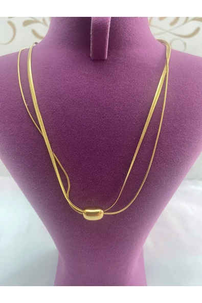 bettin tasarım 2’li İnce İtalyan Zincir Çelik Kadın Kolye Altın Sarısı - Resim 6