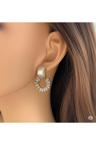 bettin tasarım Taş Detaylı Taşlı Abiye Kadın Bijuteri Küpe - Resim 2