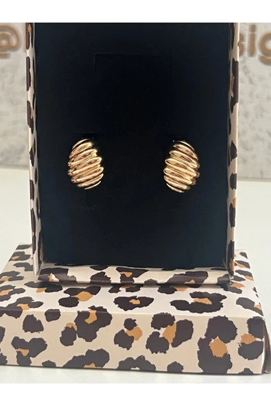 bettin tasarım Xuping Paslanmaz Desenli Bombeli Sarı Kadın Çelik Küpe - Resim 7