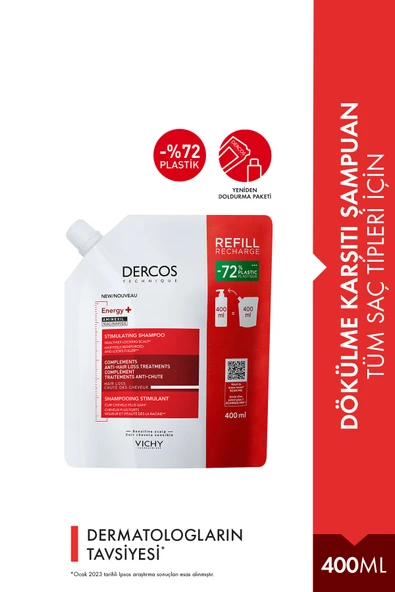 Vichy Dercos Energisant Saç Dökülmesine Karşı Şampuan Refill 400 ml - 5