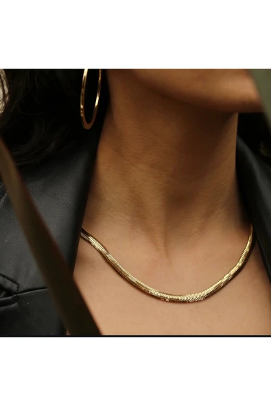 bettin tasarım Kadın Yüksek Kalite Çelik İtalyan Ezme Zincir Kolye 60cm + 5cm Uzatma 3mm Kalınlık - Resim 3