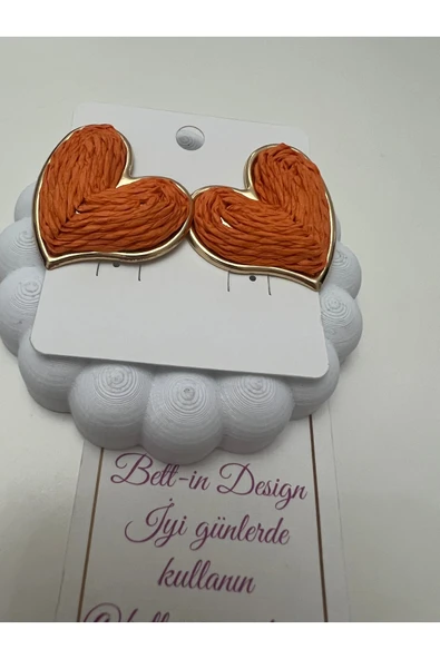 bettin tasarım Kalp Hasır Dokulu Turuncu Çelik Kadın Küpe - 6
