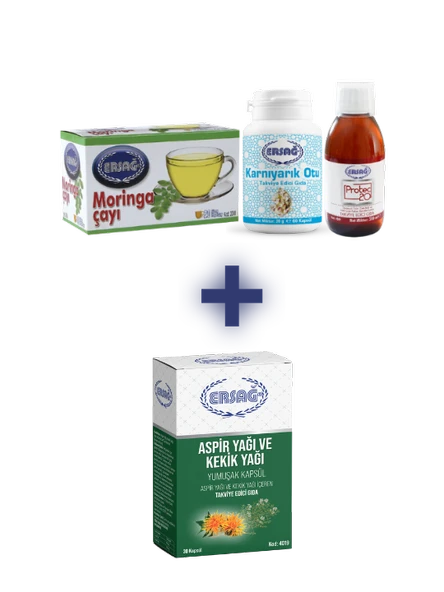 Ersağ MORİNGA ÇAYI, KARNIYARIK OTU, PROTEC 20 ALANA ASPİR YAĞI VE KEKİK YAĞI KAPSÜL HEDİYE ürün görseli 1