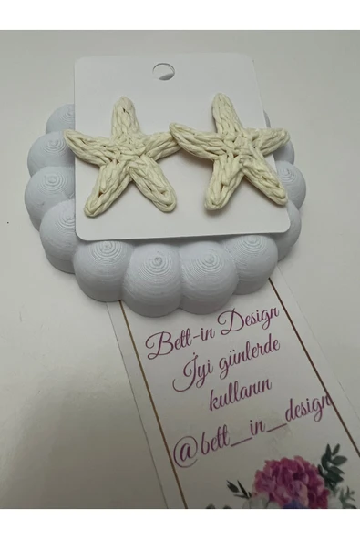 bettin tasarım Yıldız Model Beyaz Renk Hasır Kadın Çelik Küpe - 2